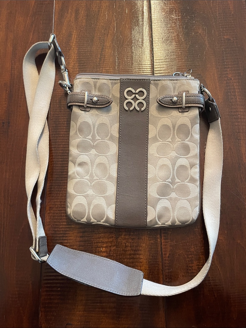 Coach Beige and Taupe Signature Crossbody Bag
